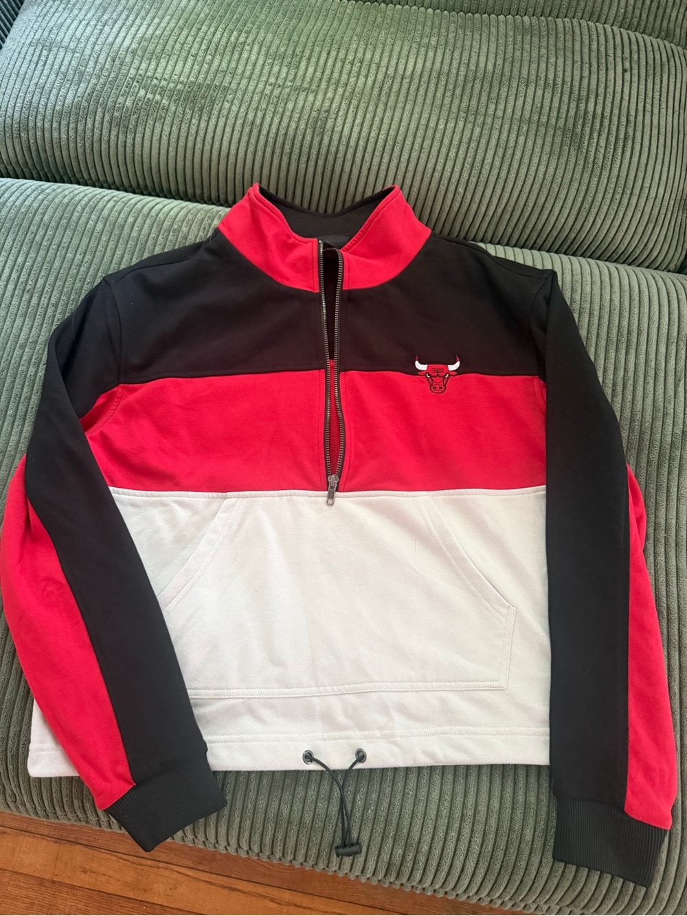 Colorblock Quarter-Zip Pullover Sweater - Red/Black/White